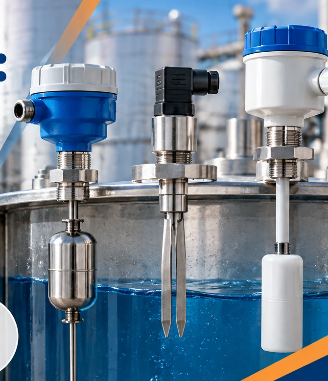 Industrial level switches installed on a process tank